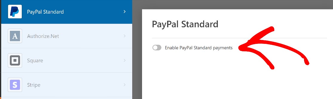 Enable PayPal Standard payments