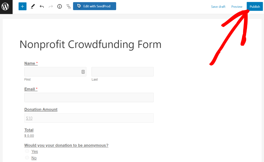 Publishing fundraising form