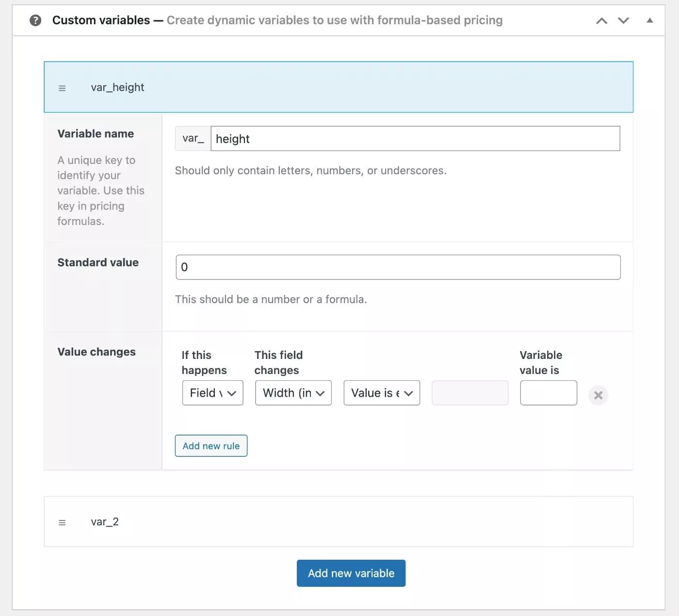 Utilisation de variables personnalisées pour la tarification