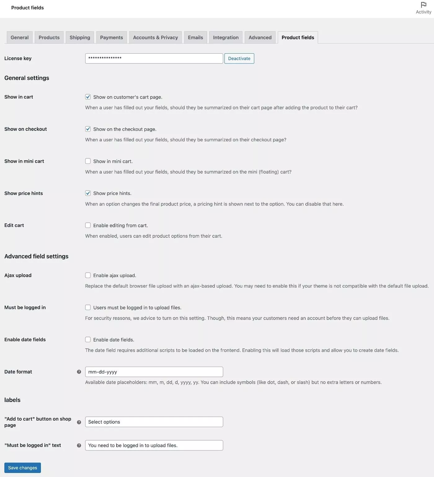 Configuración general de complementos