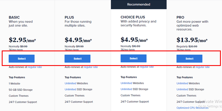 Tarification Bluehost