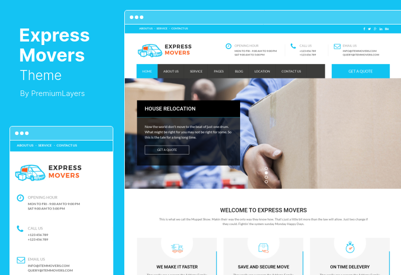 Express Movers 테마 - 이사 회사 WordPress 테마