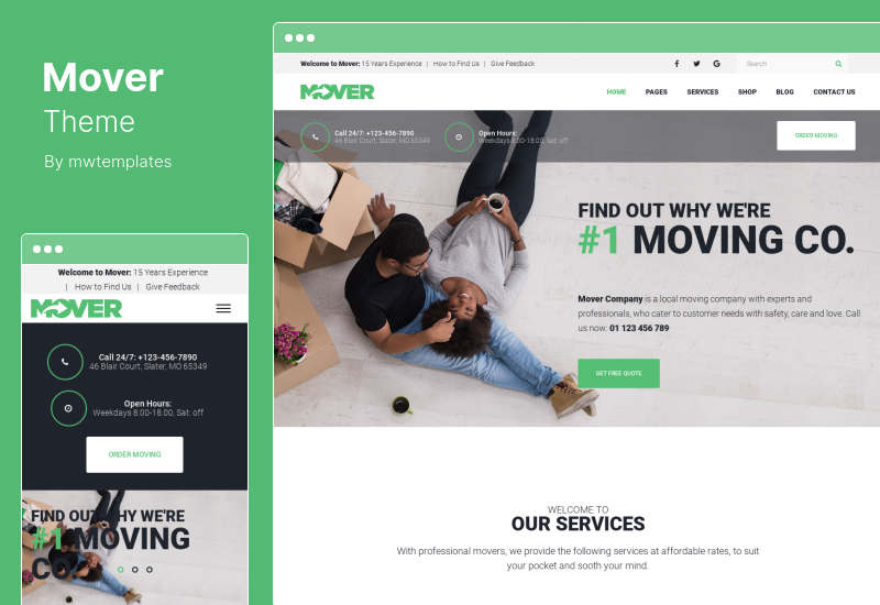 Tema Mover - Tema WordPress de empresa de mudança e serviços de armazenamento
