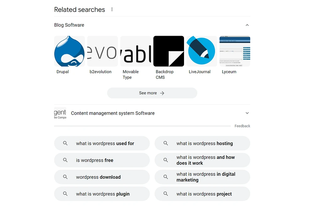 Связанные поиски из поисковой выдачи Google могут дать представление о том, как увеличить органический трафик к вашим сообщениям.