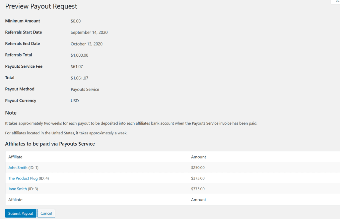 affiliatewp payouts