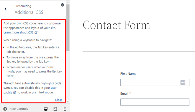 Option CSS supplémentaire Formulaires Everest