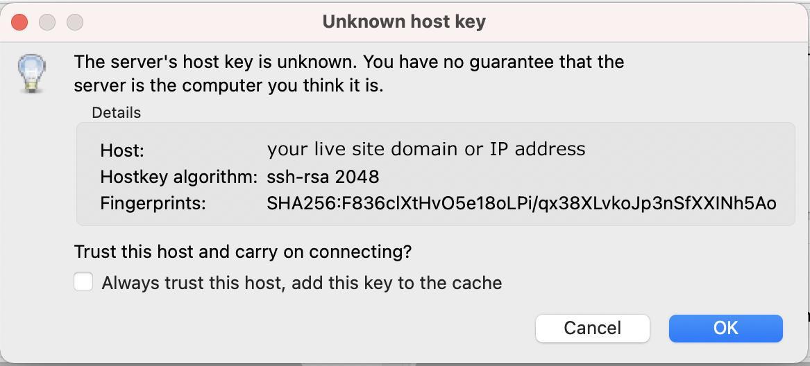 message de clé d'hôte inconnu dans filezilla