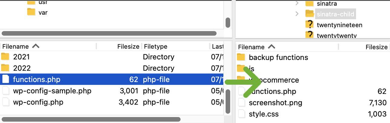 通過 ftp 返回 functions.php 文件