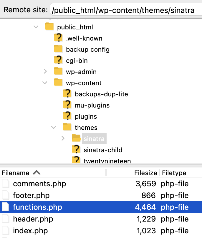 trouver le fichier functions.php dans le dossier du thème