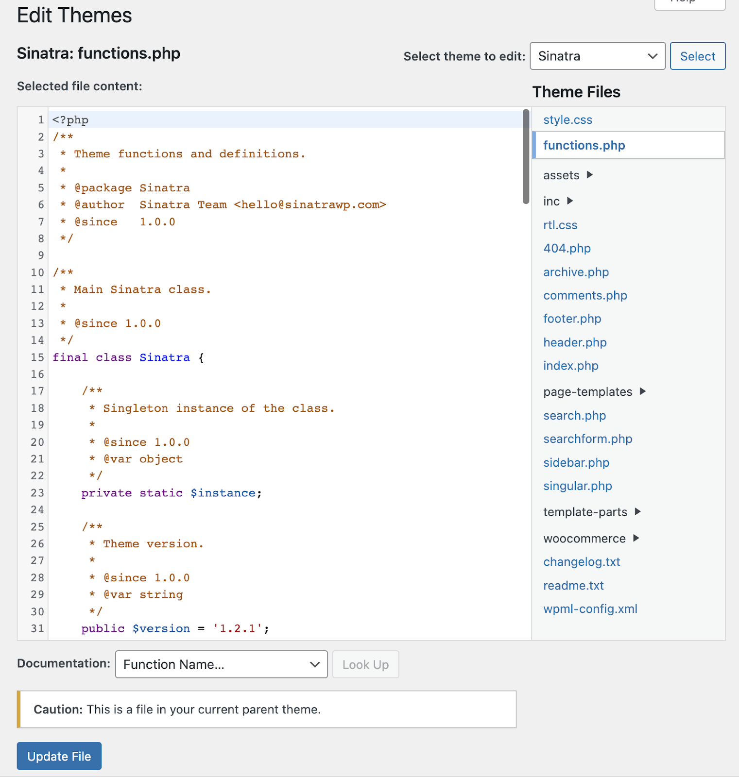 trouver le fichier functions.php