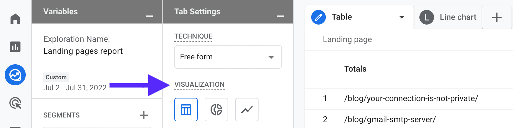 Captura de tela do GA4 mostrando as configurações de visualização