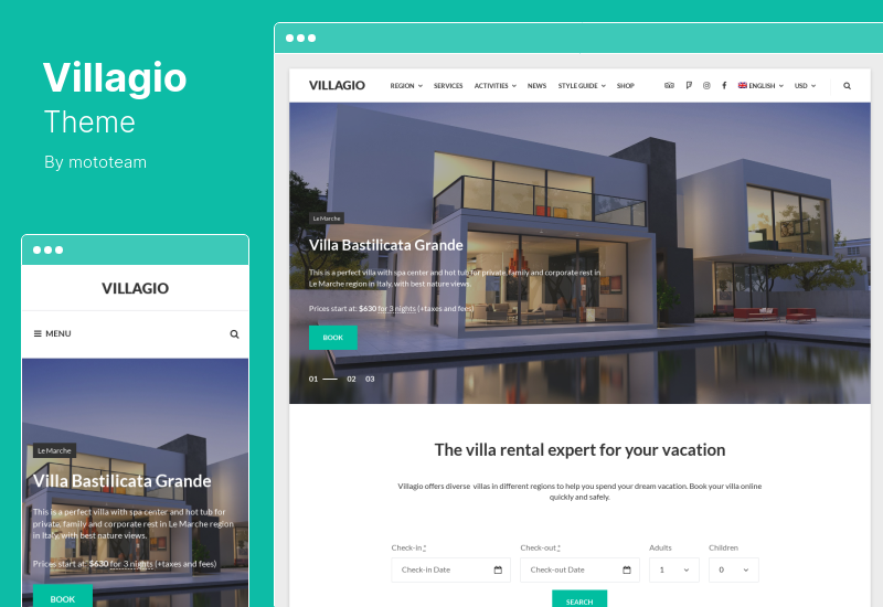 سمة Villagio - سمة WordPress للإيجار للعطلات