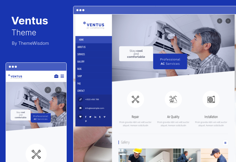 Ventus 테마 - 에어컨 및 난방 WordPress 테마