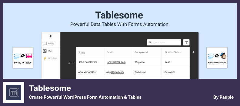 Tablesome Plugin - إنشاء جداول وأتمتة نماذج WordPress قوية