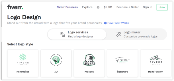 أدوات الشعار ، Fiverr