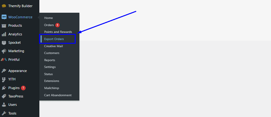 WooCommerce >> قسم أوامر التصدير