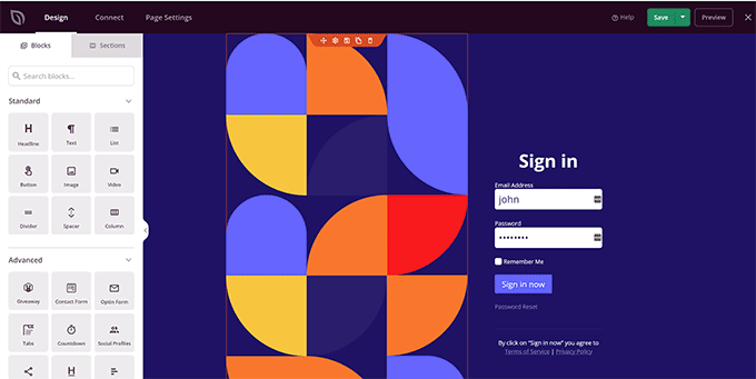 Login page builder