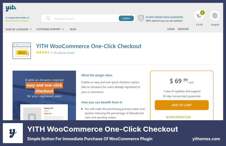 YITH Plugin WooCommerce Checkout cu un singur clic - Buton simplu pentru achiziționarea imediată a pluginului WooCommerce