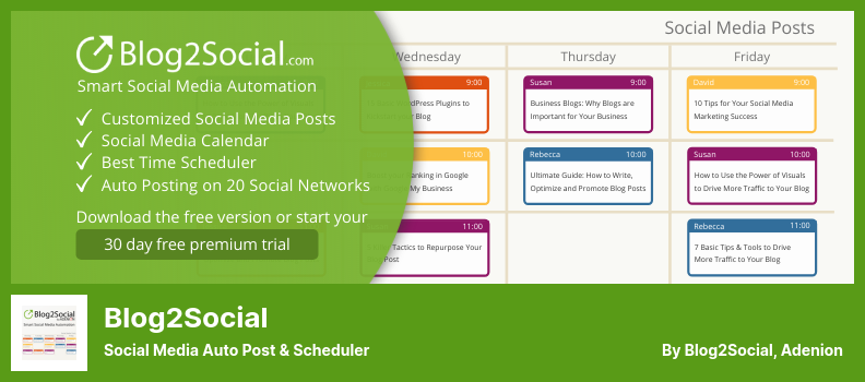 Blog2Social 플러그인 - 소셜 미디어 자동 게시 및 스케줄러