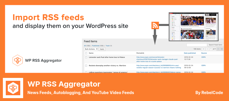 Plugin WP RSS Aggregator: feed di notizie, autoblogging e feed video di YouTube