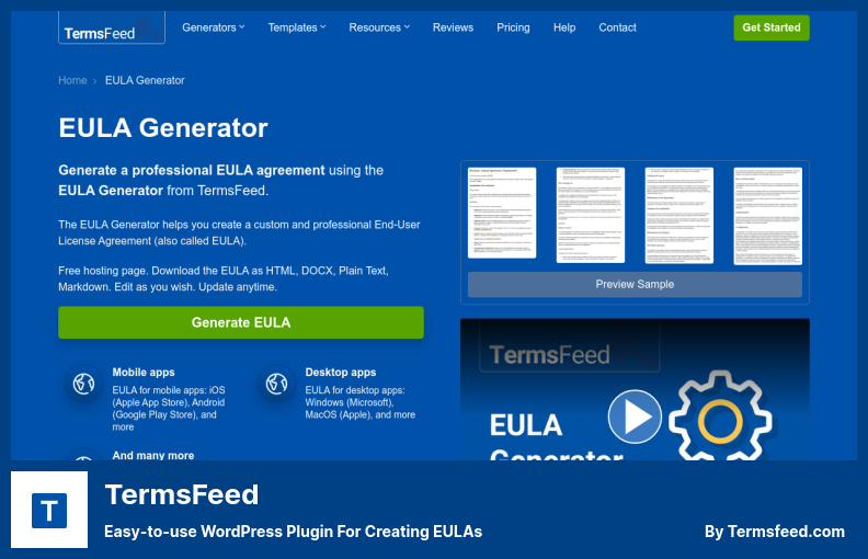 Generator EULA oleh Plugin TermsFeed - Plugin WordPress yang mudah digunakan untuk membuat EULA