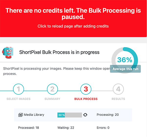 Starea a ceea ce ShortPixels a optimizat.