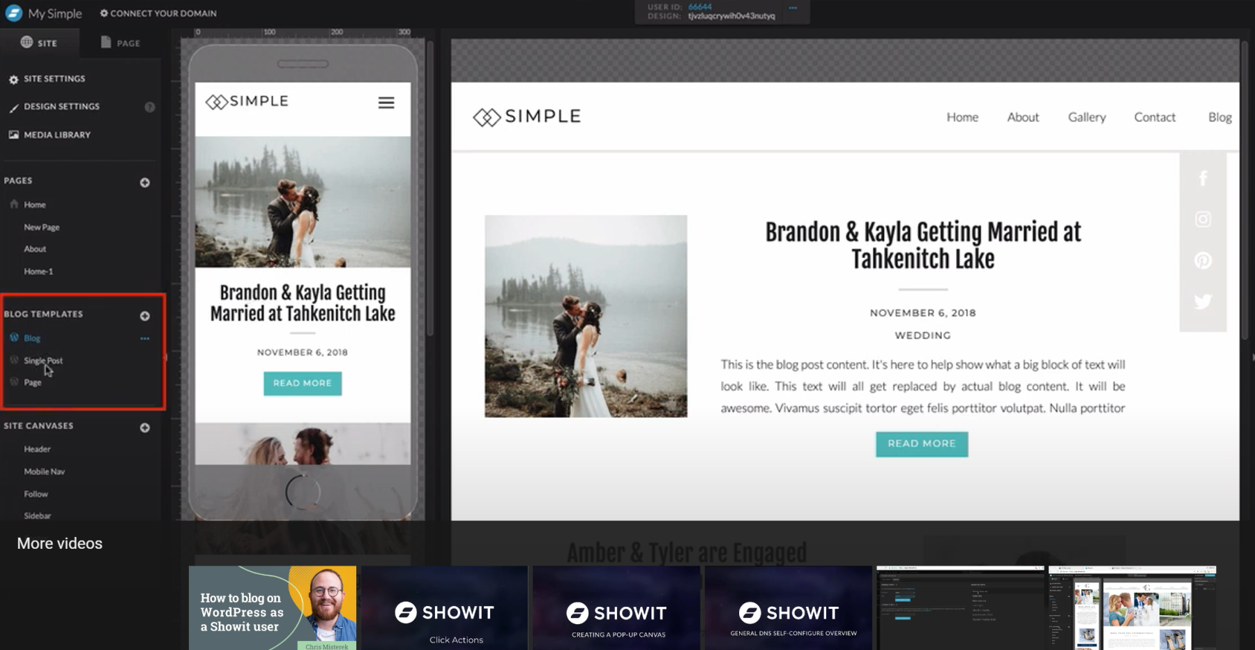 Showit Blog e Editor di modelli di post singoli