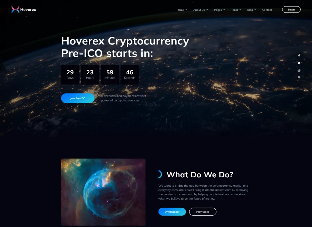 Hoverex - 암호화폐, NFT 및 ICO WordPress 테마