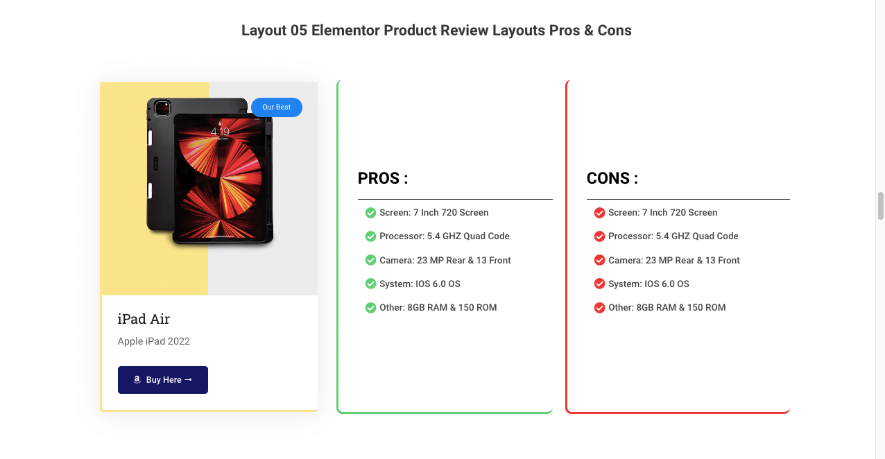 Product Review Layout for Advanced Featured Product Section