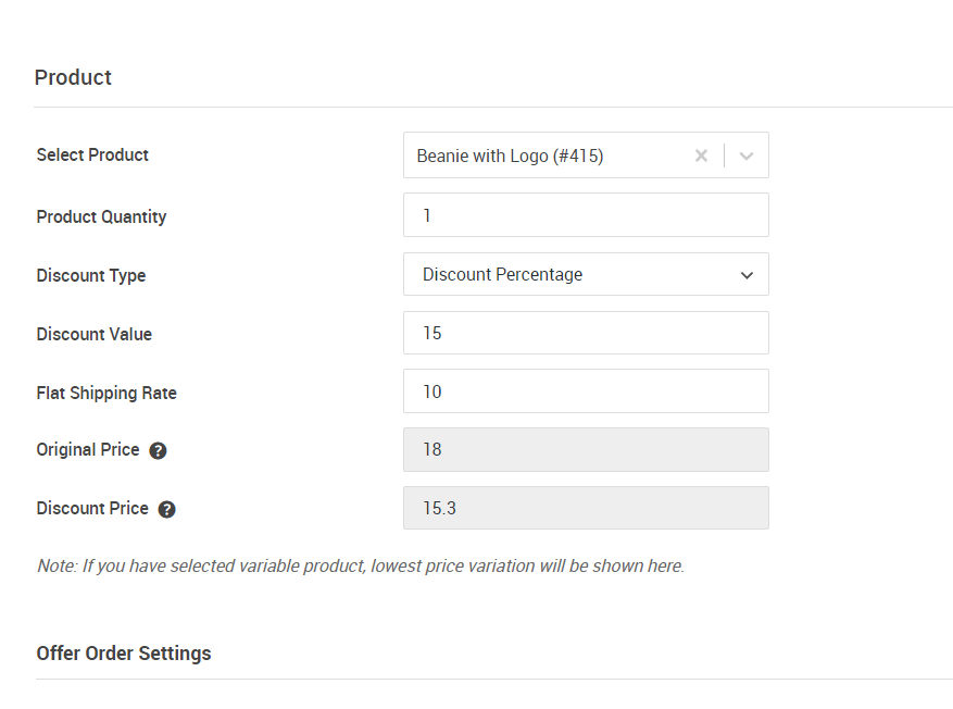 configurazione di upsell