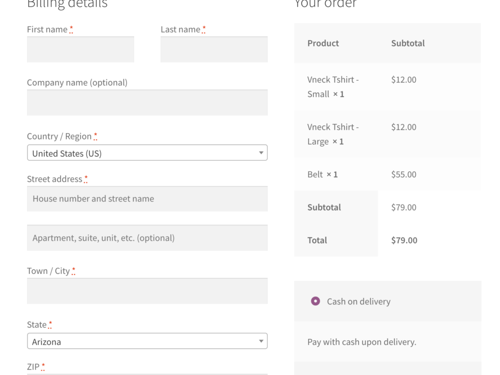 página de checkout do woocommerce