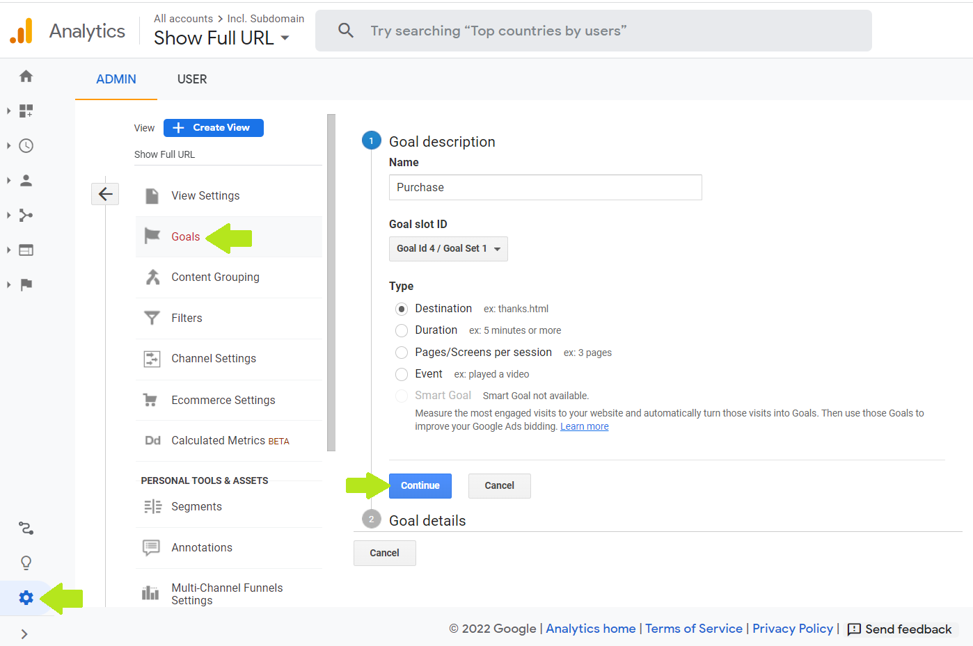 configurar objetivo en google analytics