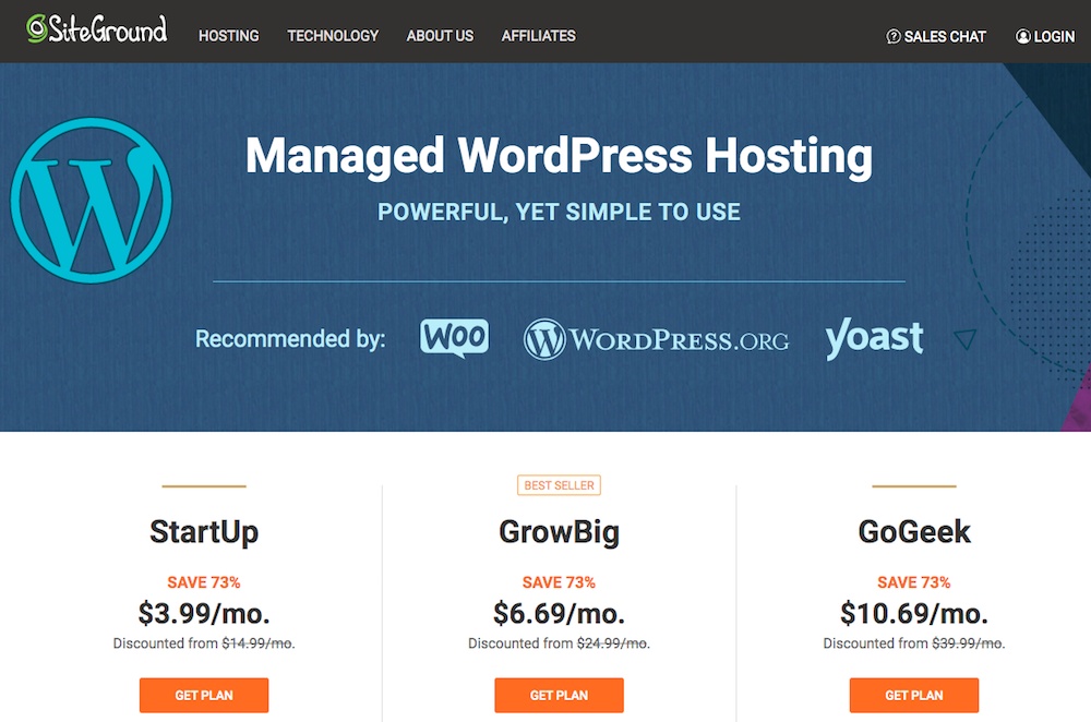 Hosting gestito da SiteGround WordPress