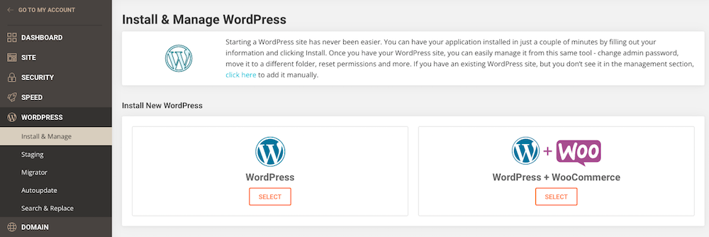 Installa e gestisci WordPress utilizzando SiteGround