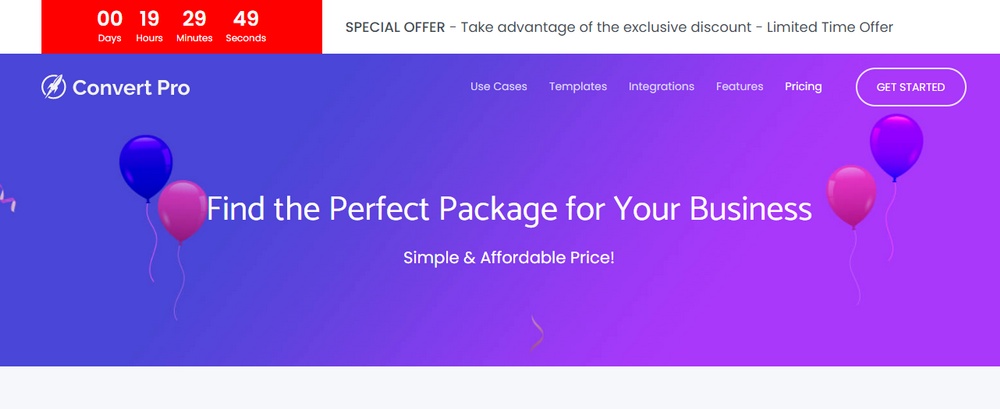 Esempio di offerta speciale Convert Pro