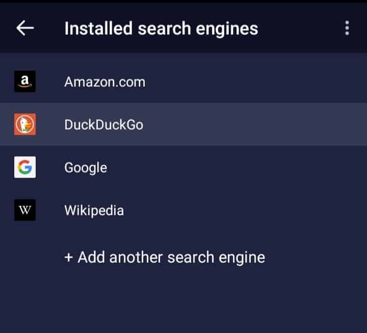 Opciones del motor de búsqueda de Firefox