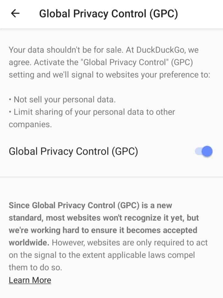 kontrol privasi global duckduckgo