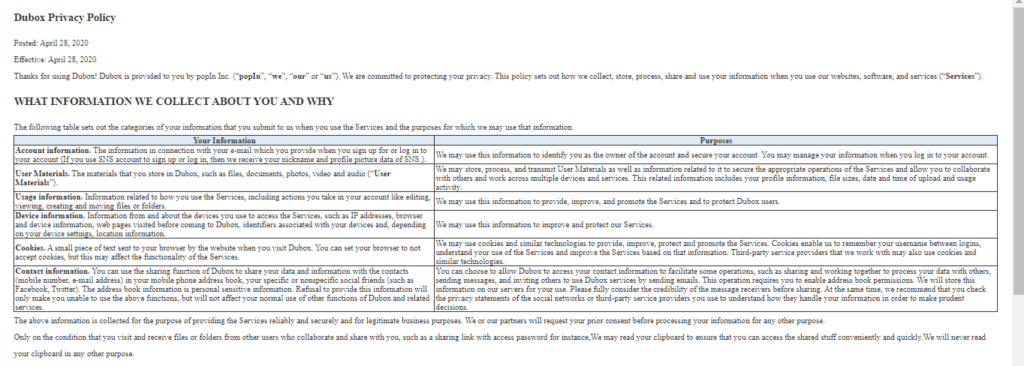 politica de privacidad dubox