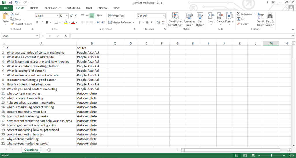 exportación de frases a excel