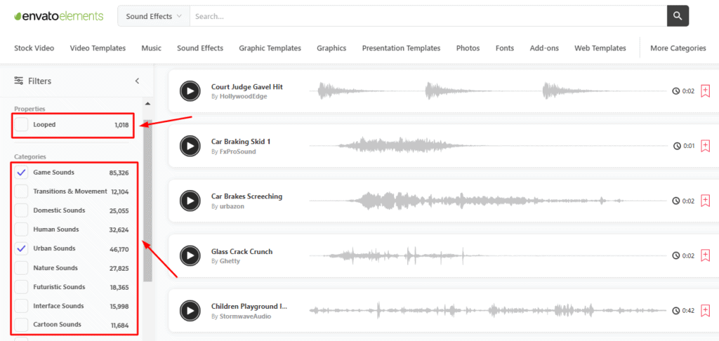 Effetti sonori di Envato Elements