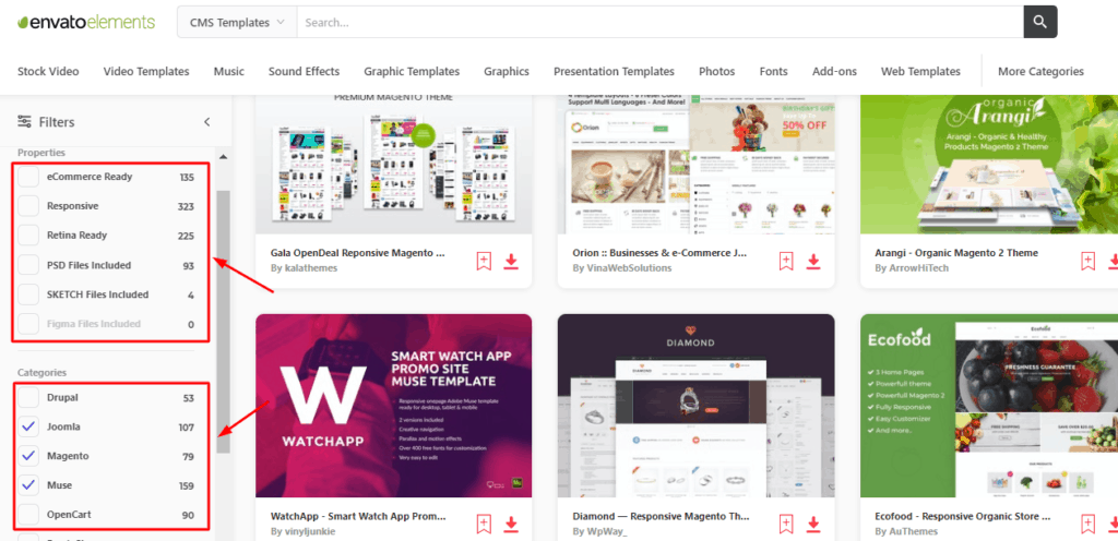 เทมเพลต Envato Elements CMS