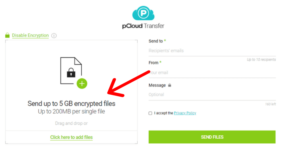 Criptare pCloud Transfer activată