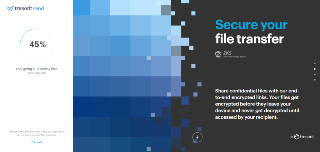 Tresorit Send のデータ暗号化プロセス