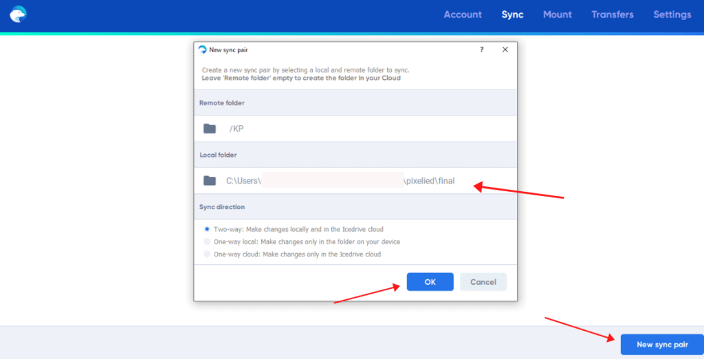 Lokalny folder synchronizacji icedrive