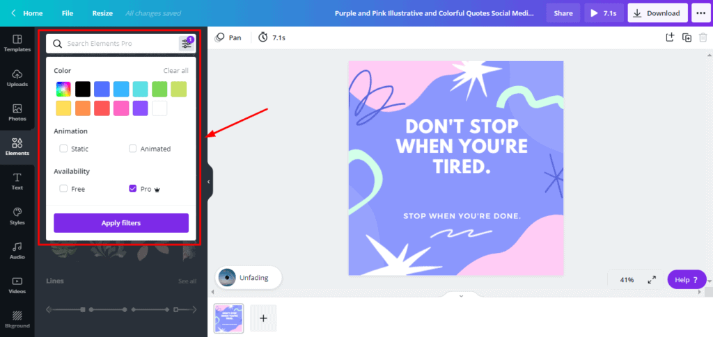 Canva Pro Arama filtreleri