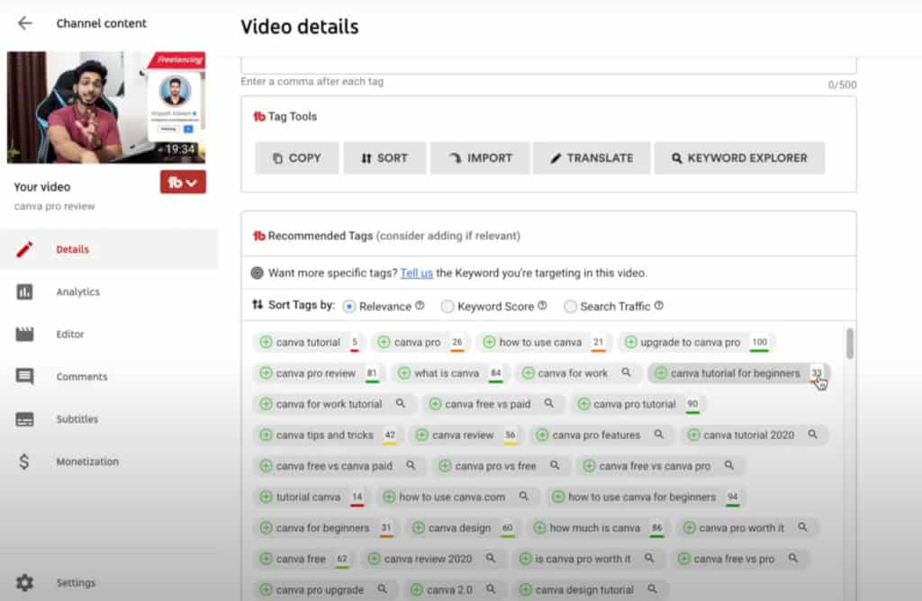 Plan TubeBuddy Pro - Optimización de video