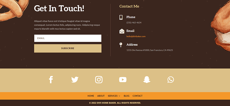 デスクトップ用のDivi Home Bakerフッターレイアウト