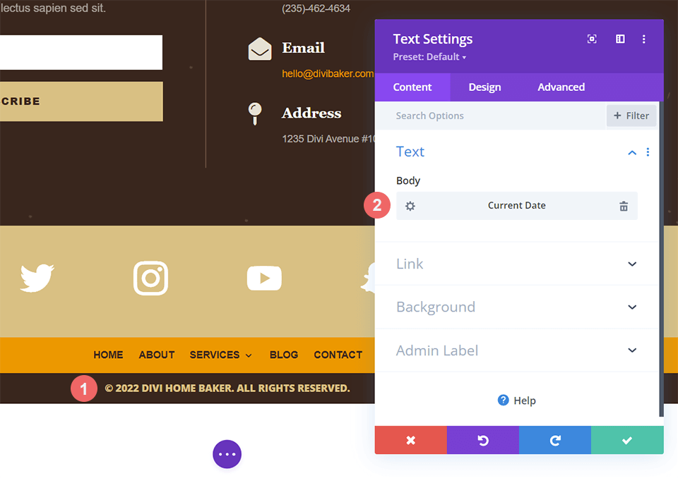 Divi Theme Builder で動的コンテンツを使用して著作権情報を編集する