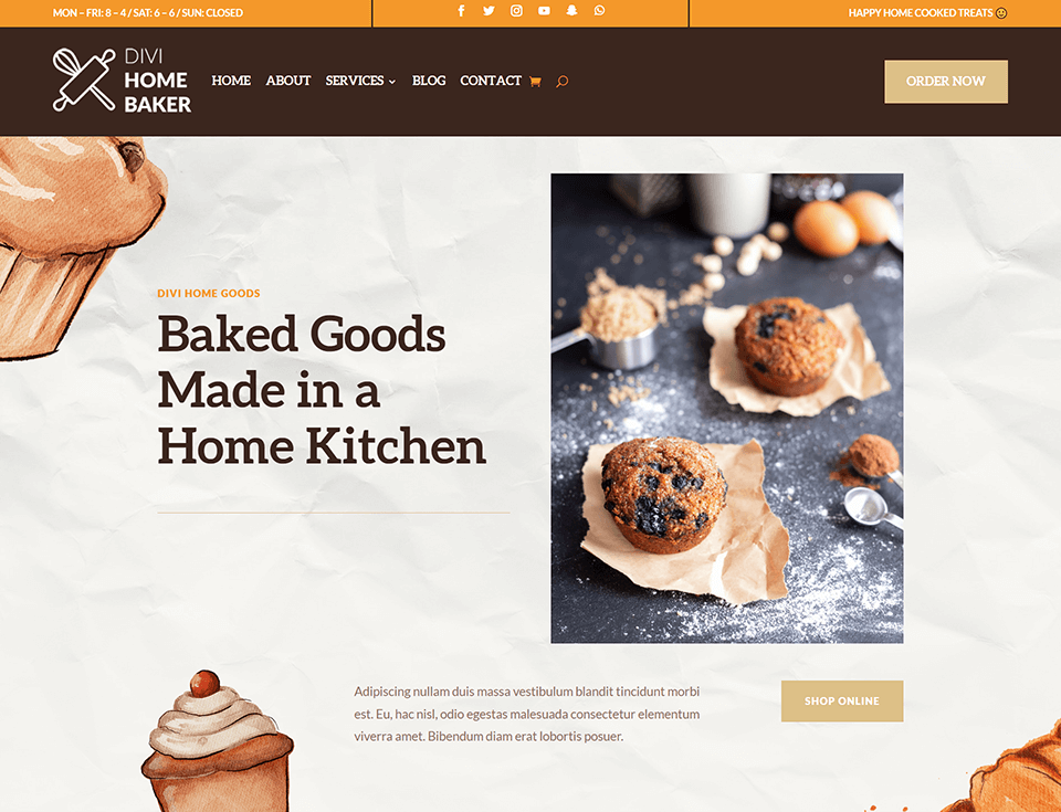 デスクトップ用のDivi Home Bakerヘッダーデザイン