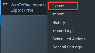 Option d'exportation à partir du plug-in Webtoffee Import Export pro